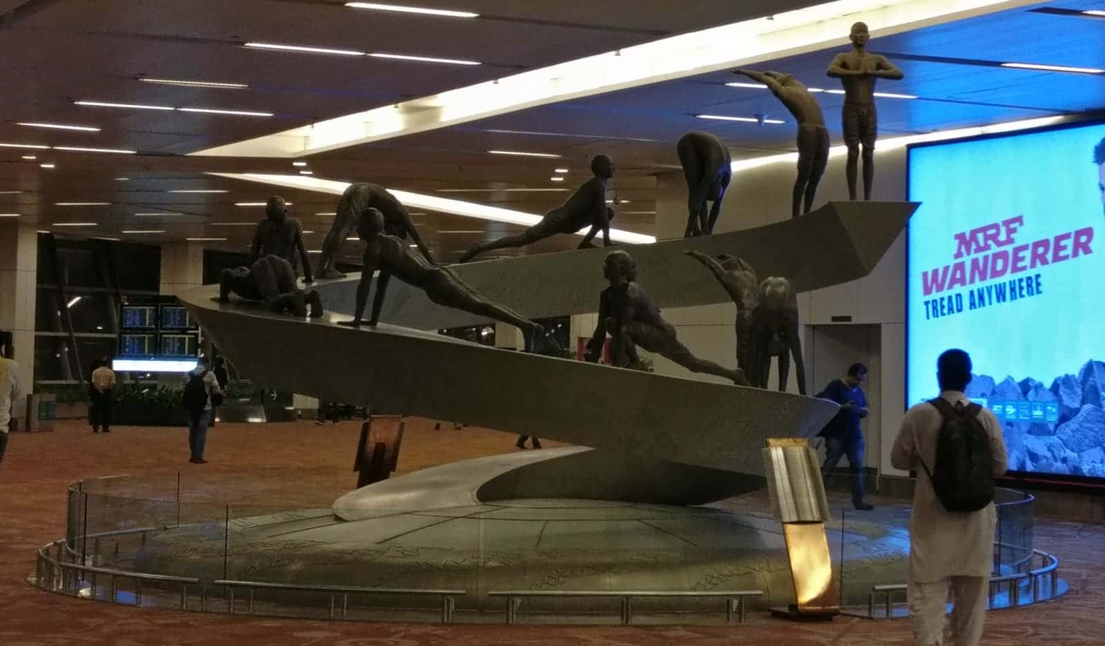 The Surya Namaskara sculpture inside Terminal 3 at Delhi's Indira Gandhi International Airport