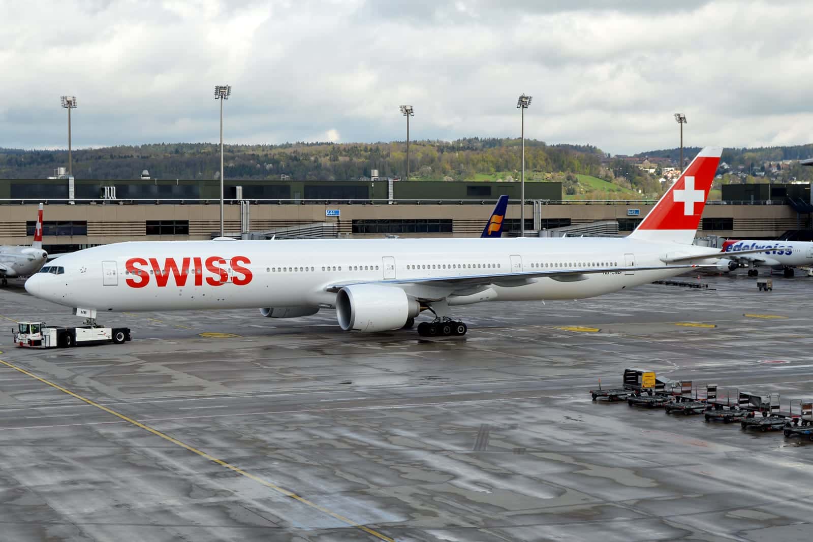 Swiss International Air Lines Boeing 777-300ER, the aircraft type that serves as Swiss's workhorse on long-haul Asian routes including India
