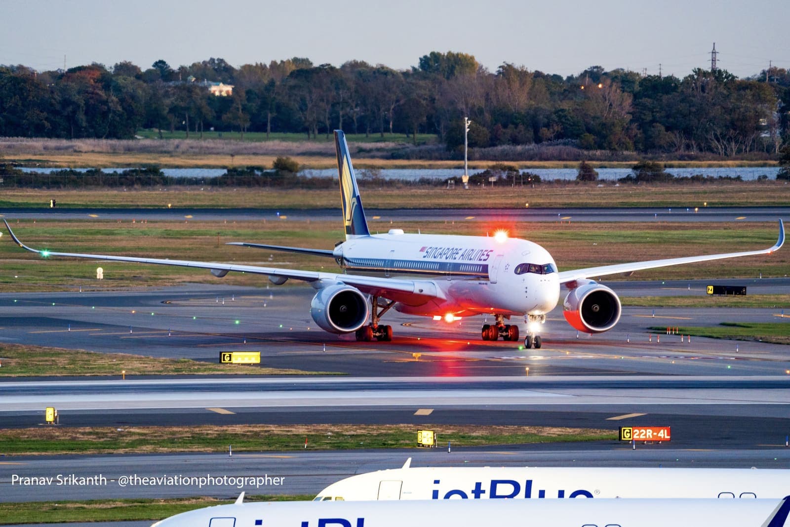 Singapore Airlines Airbus A350-900ULR taxiing at New York JFK after completing the world's longest nonstop flight