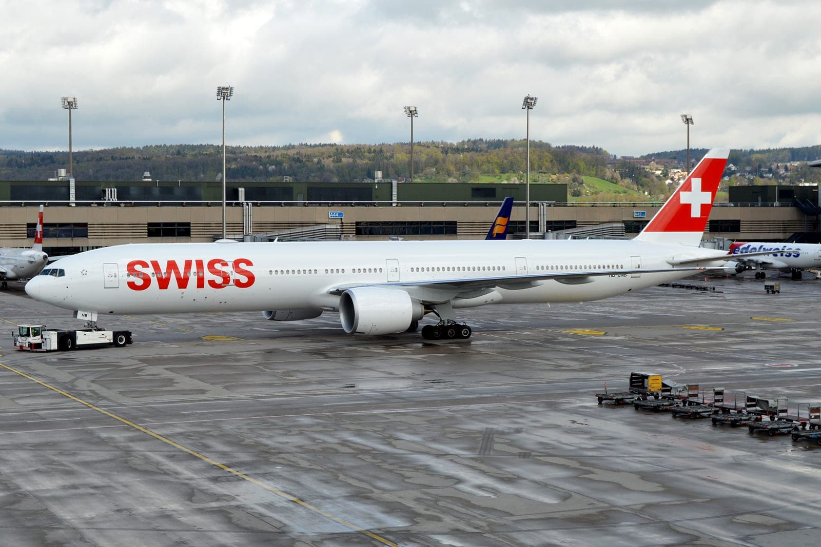 Swiss International Air Lines Boeing 777-300ER, the aircraft type that serves as Swiss's workhorse on long-haul Asian routes including India